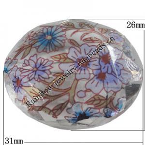 Watermark Acrylic Beads, Fceted Oval 31x26mm Hole:2.5mm, Sold by Bag