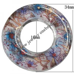 Watermark Acrylic Beads, Donut Outside Diameter:34mm Inside Diameter:16mm, Sold by Bag