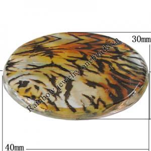 Watermark Acrylic Beads, Flat Oval 40x30mm Hole:2mm, Sold by Bag