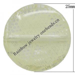 Watermark Acrylic Beads, Flat Round 25mm Hole:2mm, Sold by Bag