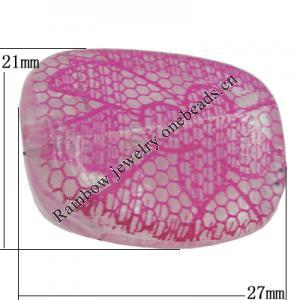Watermark Acrylic Beads, Rectangle 27x21mm Hole:2mm, Sold by Bag