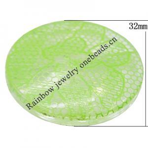 Watermark Acrylic Beads, Flat Round 32mm Hole:2mm, Sold by Bag
