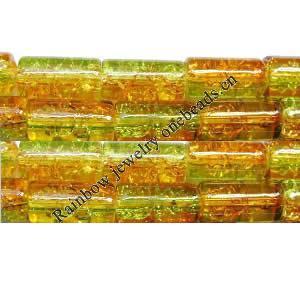 Crackle Glass Beads, Double color, Tube, 6x15mm, Sold per 32-Inch Strand