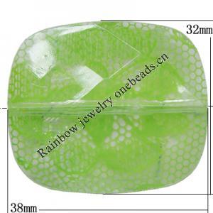 Watermark Acrylic Beads, Faceted Rectangle 38x32mm Hole:2mm, Sold by Bag