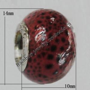 Poracelain Beads European, European Style With Iron Core Rondelle,10x14mm, Hole:5mm, Sold by Bag
