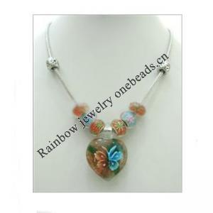 Lampwork Necklace, European Style Alloy Loop and Lampwork, 29-30x38-43mm Length:18 Inch, Sold by Group