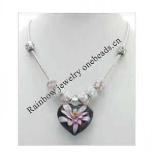 Lampwork Necklace, European Style Alloy Loop and Lampwork, Pendant:39x33mm Length:18 Inch, Sold by Group