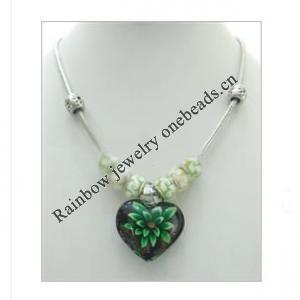 Lampwork Necklace, European Style Alloy Loop and Lampwork, Pendant:39x33mm Length:18 Inch, Sold by Group