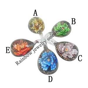 Inner Flower Lampwork Pendants, Leaf 25x45mm Hole: 6mm, Sold by Group