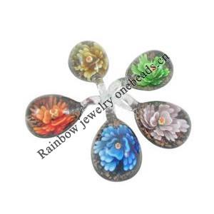 Inner Flower Lampwork Pendants, Mix Color Leaf 25x45mm Hole: 6mm, Sold by Group
