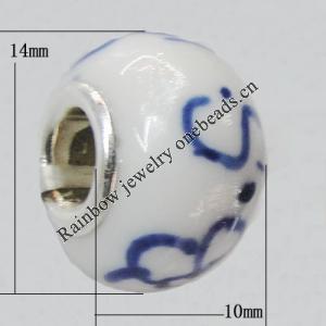 Poracelain Beads European, European Style With Iron Core Rondelle,10x14mm, Hole:5mm, Sold by Bag