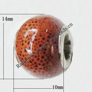 Poracelain Beads European, European Style With Iron Core Rondelle,10x14mm, Hole:5mm, Sold by Bag