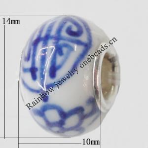 Poracelain Beads European, European Style With Iron Core Rondelle,10x14mm, Hole:5mm, Sold by Bag