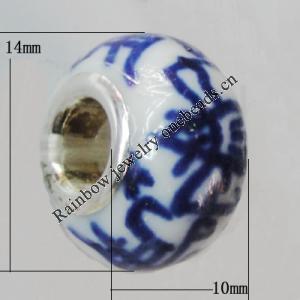 Poracelain Beads European, European Style With Iron Core Rondelle,10x14mm, Hole:5mm, Sold by Bag