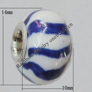 Poracelain Beads European, European Style With Iron Core Rondelle,10x14mm, Hole:5mm, Sold by Bag