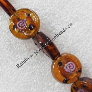 Silver Foil Lampwork Beads, Flat Round 16mm Hole:About 1.5mm, Sold by PC