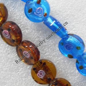 Silver Foil Lampwork Beads, Mix Color Flat Round 16mm Hole:About 1.5mm, Sold by Group