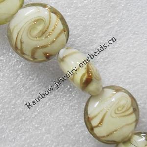 Gold Sand Lampwork Beads, Flat Round 20mm Hole:About 1.5mm, Sold by PC