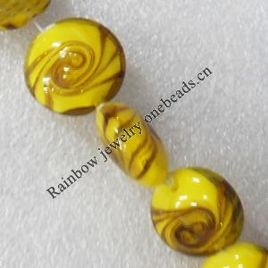 Gold Sand Lampwork Beads, Flat Round 20mm Hole:About 1.5mm, Sold by PC