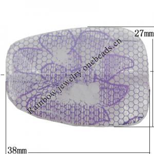 Watermark Acrylic Beads, Trapezia 38x27mm Hole:2mm, Sold by Bag