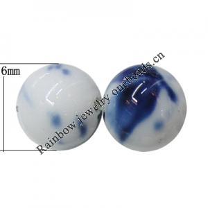 Porcelain Beads, Round 6mm, Hole:About 1.5mm, Sold by Bag