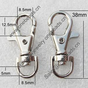 Metal Alloy Swivel Lobster Clasp, 38x14mm, Sold by Bag