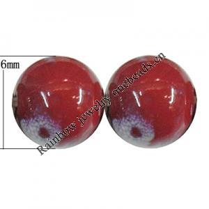 Porcelain Beads, Round 6mm, Hole:About 1.5mm, Sold by Bag