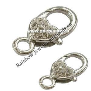 Alloy Lobster Claw Clasps, about 14.5mm wide, 27mm long, hole: 4mm, Sold by bag