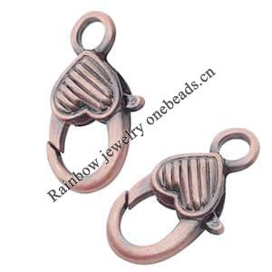 Alloy Lobster Claw Clasps, about 14mm wide, 26mm long, hole: 4mm, Sold by bag