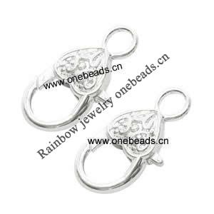 Alloy Lobster Claw Clasps, about 13mm wide, 25~26mm long, hole: 4mm, Sold by bag