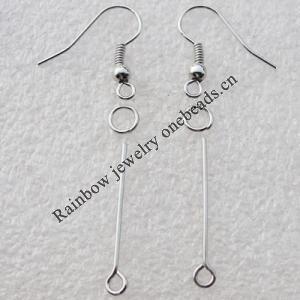 Iron Earring Hook with Jumpring and Eyepins, Platina Plated Color, Sold by Sets