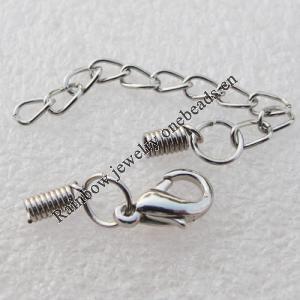 Iron Cord Ends With Chain and Alloy Clasps, Clasps: 12x6.5mm, chain: 3.5mmx50mm, Cord Ends: 3mm, Sold by sets