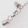 Iron Cord Ends With Chain and Alloy Clasps, Clasps: 12x6.5mm, chain: 3.5mmx50mm, Cord Ends: 4mm, Sold by sets