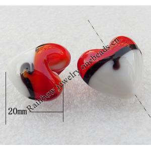 Lampwork Beads, Heart 20mm Hole:About 2mm, Sold by PC