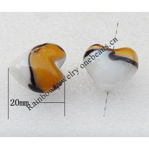 Lampwork Beads, Heart 20mm Hole:About 2mm, Sold by PC