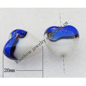 Lampwork Beads, Heart 20mm Hole:About 2mm, Sold by PC