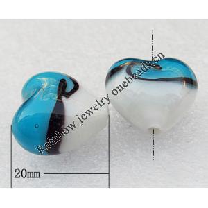 Lampwork Beads, Heart 20mm Hole:About 2mm, Sold by PC