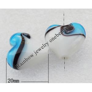 Lampwork Beads, Heart 20mm Hole:About 2mm, Sold by PC