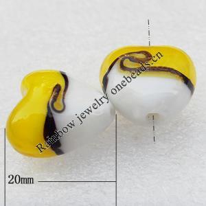 Lampwork Beads, Heart 20mm Hole:About 2mm, Sold by PC