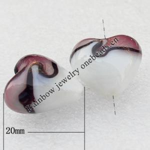 Lampwork Beads, Heart 20mm Hole:About 2mm, Sold by PC