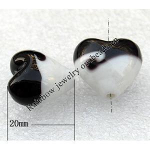 Lampwork Beads, Heart 20mm Hole:About 2mm, Sold by PC