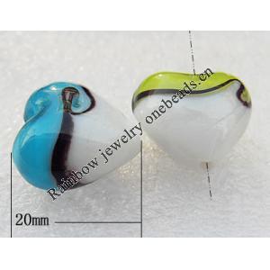 Lampwork Beads, Mix Color, Heart 20mm Hole:About 2mm, Sold by Group