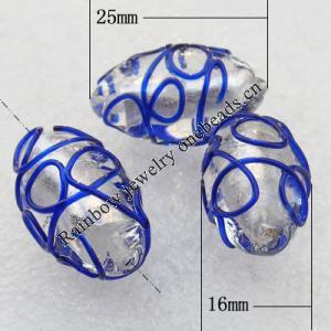 Silver Foil Lampwork Beads, Oval 25x16mm Hole:About 2mm, Sold by PC