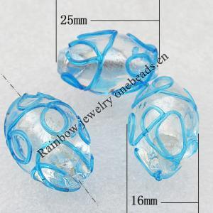 Silver Foil Lampwork Beads, Oval 25x16mm Hole:About 2mm, Sold by PC