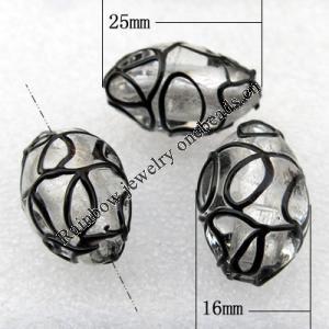 Silver Foil Lampwork Beads, Oval 25x16mm Hole:About 2mm, Sold by PC