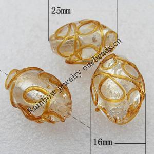 Silver Foil Lampwork Beads, Oval 25x16mm Hole:About 2mm, Sold by PC