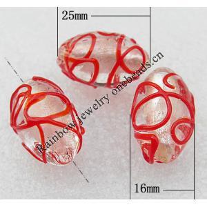 Silver Foil Lampwork Beads, Oval 25x16mm Hole:About 2mm, Sold by PC