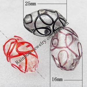Silver Foil Lampwork Beads, Mix Color, Oval 25x16mm Hole:About 2mm, Sold by Group