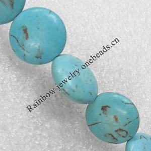 Turquoise Beads, Flat Round 13x18mm Hole:About 1.5mm, Sold per 15.7-Inch Strand