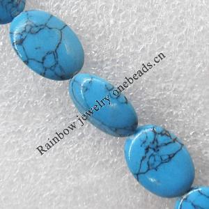 Turquoise Beads, Flat Oval 13x18mm Hole:About 1.5mm, Sold per 15.7-Inch Strand